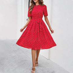 Women's clothing 2025 spring and summer, casual temperament, polka dot lace-up dress, dress