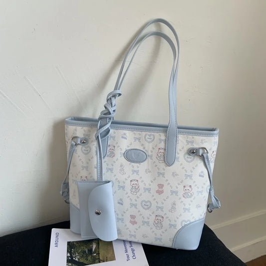 Vintage Printed Tote Bag Cute Travel Bag Large Capacity Wallet Female Women'S Handbag Casual Commuting Shoulder Bag