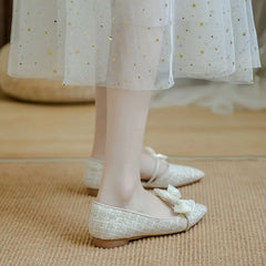 Shoes for Women with Bow Pointed Toe Evening White Woman Flats Elegant and Fashionable on Sale 2025 Trend Popular Vacation Young