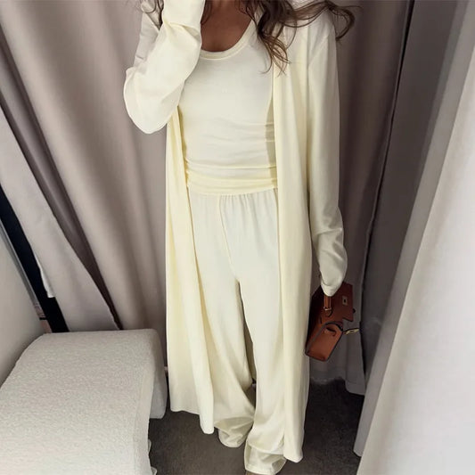 Women's clothing 2025 summer new casual three-piece set long jacket vest wide-leg trousers suit club clothing Vestidos