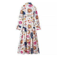 Women's clothing 2025 autumn new products European and American fashion simple casual printed lace-up long-sleeved dress