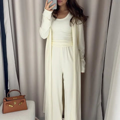 Women's clothing 2025 summer new casual three-piece set long jacket vest wide-leg trousers suit club clothing Vestidos