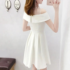 Women's Clothing White Off-Shoulder Dress New Summer Elegant Simple Style Slim Fit A-Line Midi Dress Fresh Chic Casual Fashion