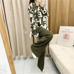 women's Clothing Autumn Winter Women Knited Letter Sweater + Pants + Cape Scarf 3PCS Suits Cappa Wraps Wide Leg Trousers Sets