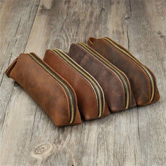 Vintage Leather Pencil Bag Simple Stationery Hoder Pen Case Storage Bag Zipper Pencil Pouch Glasses Box School Supplies