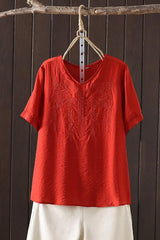 Women Clothing Streetwear Casual Fashion Elegant Cotton Linen Embroidery Vintage Clothes Tops Shirts for Women Tees