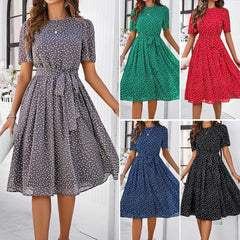 Women's clothing 2025 spring and summer, casual temperament, polka dot lace-up dress, dress
