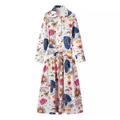 Women's clothing 2025 autumn new products European and American fashion simple casual printed lace-up long-sleeved dress