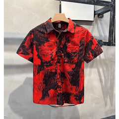 Men's Clothing 2025 Summer Fashion Vintage Print Button Up Shirt Casual Streetwear Y2K Short Sleeve Loose Tops Camisas De Hombre