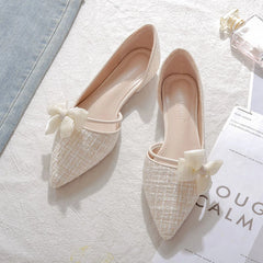 Shoes for Women with Bow Pointed Toe Evening White Woman Flats Elegant and Fashionable on Sale 2025 Trend Popular Vacation Young
