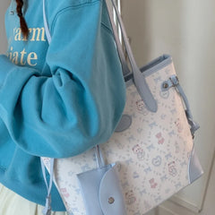 Vintage Printed Tote Bag Cute Travel Bag Large Capacity Wallet Female Women'S Handbag Casual Commuting Shoulder Bag