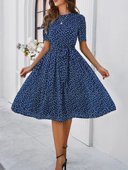 Women's clothing 2025 spring and summer, casual temperament, polka dot lace-up dress, dress