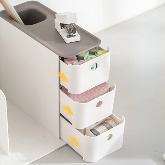 ABS Desk Office Organizer Stickers Bins Storage Holder Desktop Pencil Pen Sundries Stretchable Box Stationery School Supplies