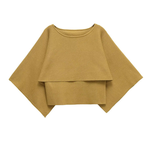 Women's clothing 2025 autumn new product retro casual versatile cloak style fashionable round neck knit top