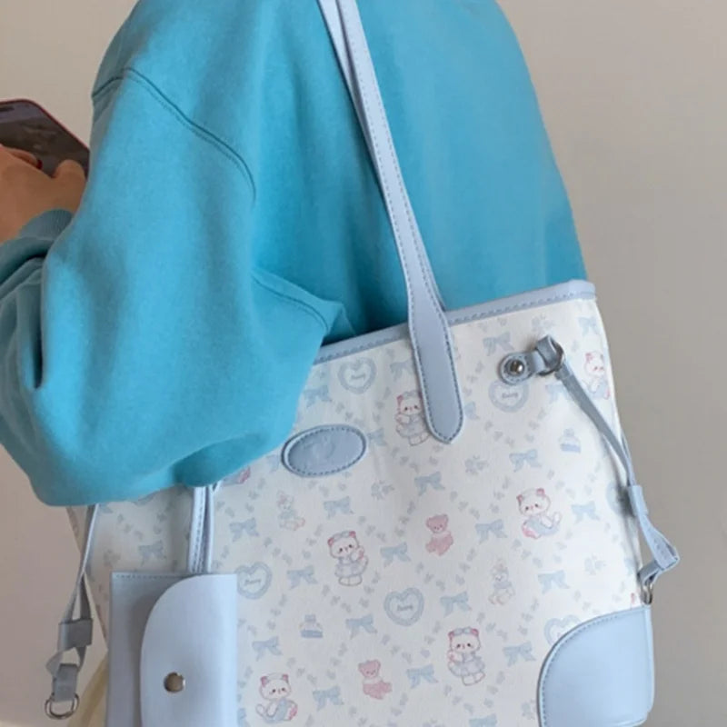 Vintage Printed Tote Bag Cute  Travel Bag Large Capacity Wallet Female Women'S Handbag Casual Commuting Shoulder Bag