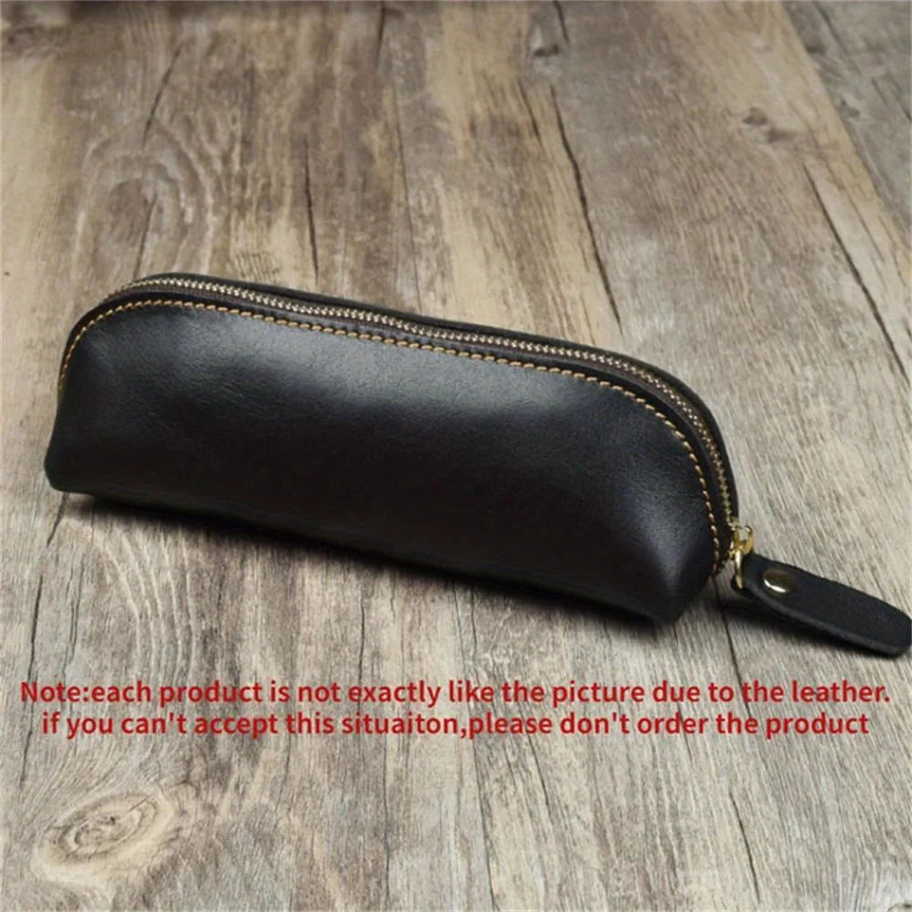 Vintage Leather Pencil Bag Simple Stationery Hoder Pen Case Storage Bag Zipper Pencil Pouch Glasses Box School Supplies