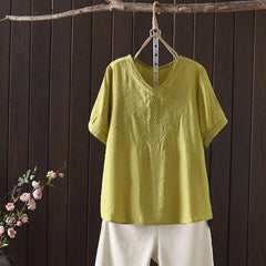 Women Clothing Streetwear Casual Fashion Elegant Cotton Linen Embroidery Vintage Clothes Tops Shirts for Women Tees