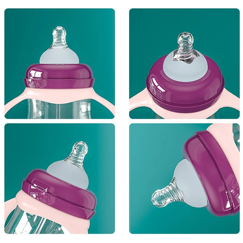 Baby Milk Feeding Bottle Set With Handle Infant Bottles Silicone Nipple BPA