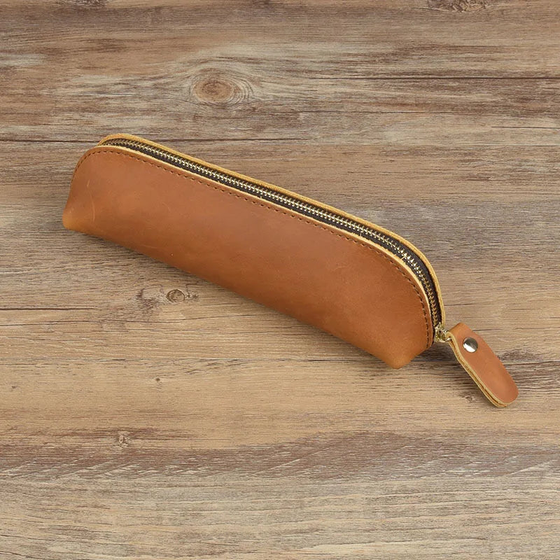 Vintage Leather Pencil Bag Simple Stationery Hoder Pen Case Storage Bag Zipper Pencil Pouch Glasses Box School Supplies