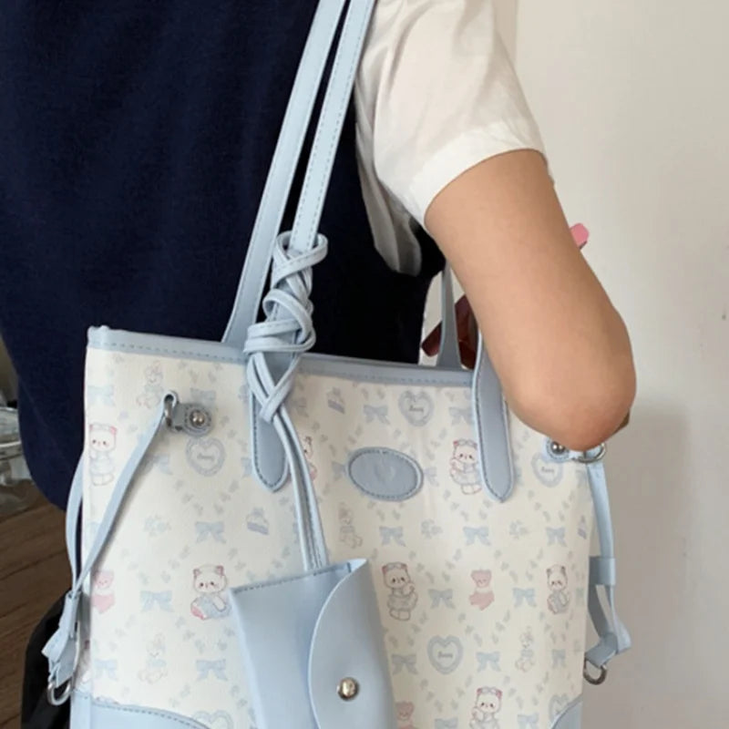 Vintage Printed Tote Bag Cute  Travel Bag Large Capacity Wallet Female Women'S Handbag Casual Commuting Shoulder Bag