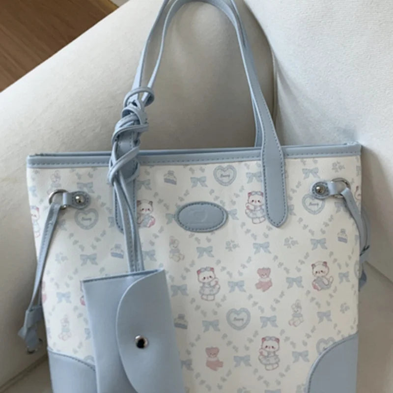 Vintage Printed Tote Bag Cute  Travel Bag Large Capacity Wallet Female Women'S Handbag Casual Commuting Shoulder Bag