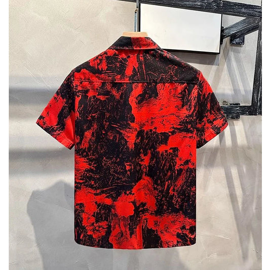 Men's Clothing 2025 Summer Fashion Vintage Print Button Up Shirt Casual Streetwear Y2K Short Sleeve Loose Tops Camisas De Hombre