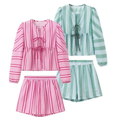 Women's Clothing 2-piece Set Outfit Sleeves Shorts Shirt Shorts Fast Selling Stripes Suits Comfortable Fashion Shirts for Women